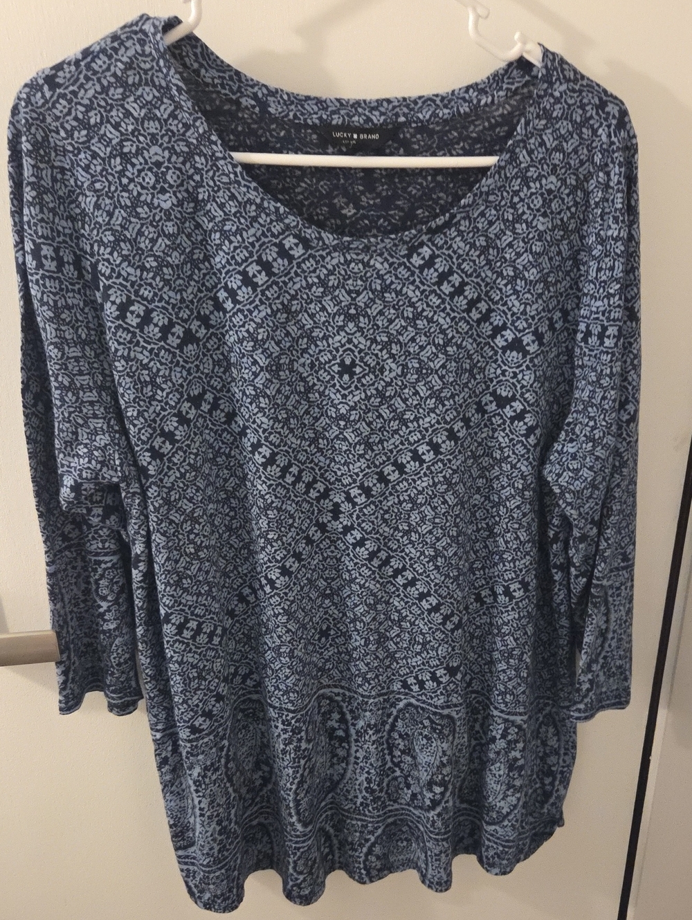 Lucky Brand Navy and Light Blue Printed Tunic Top
